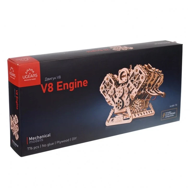 3D Пъзел Ugears Двигател V8 -3Д модел-Дърво&nbsp;